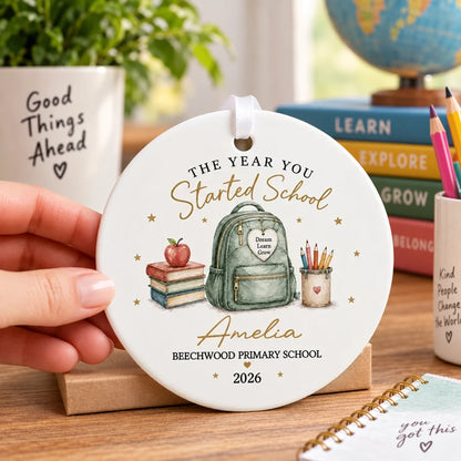 Personalized Ceramic Ornament, Watercolor First Day of School Keepsake, Unique Gift for Students
