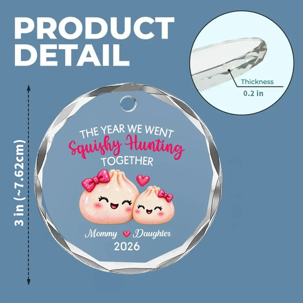Personalized Crystal Ornament, Cute Mommy and Daughter Squishy Hunt Keepsake, Creative Family Gift