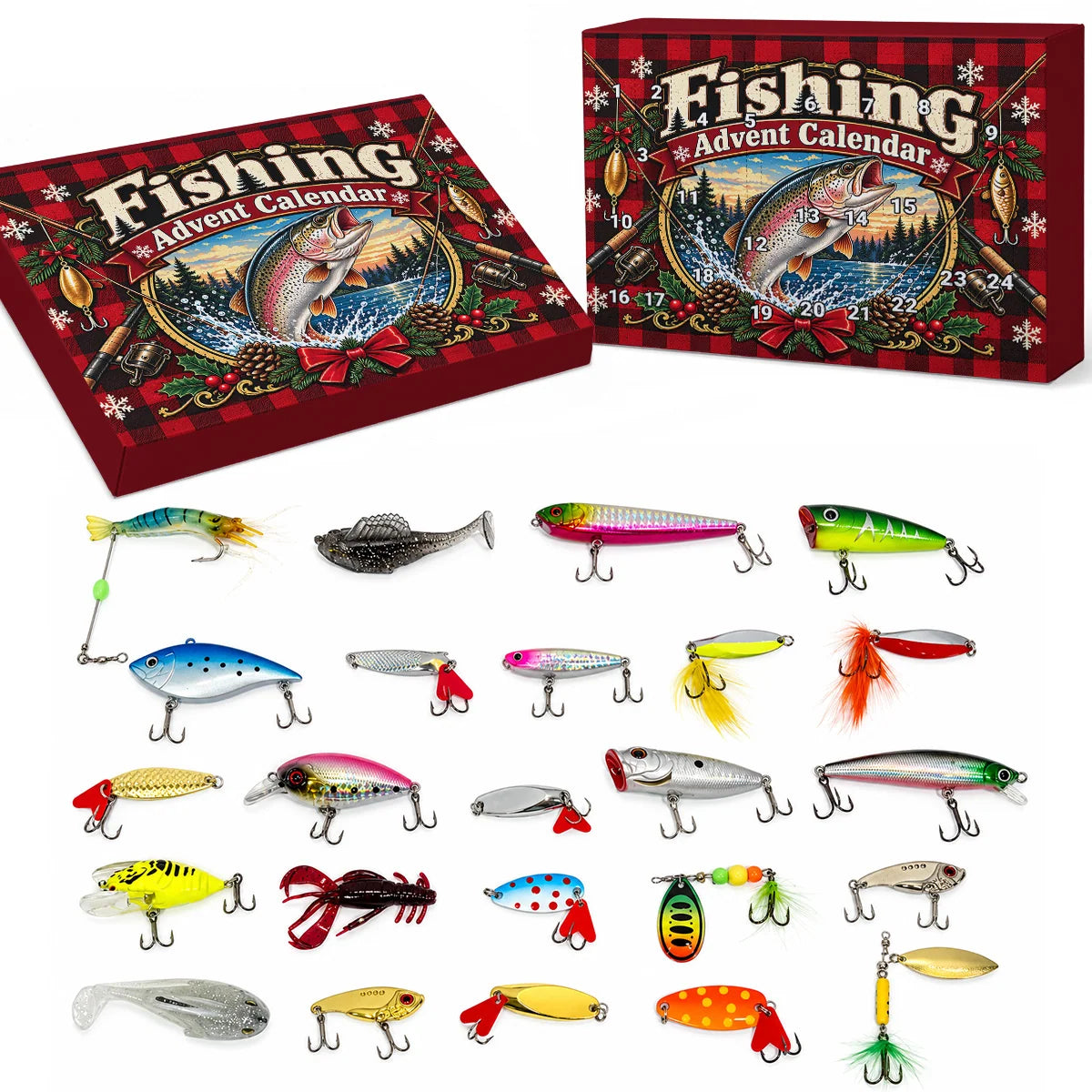 Fishing Advent Calendar, Personalized Vintage Leaping Trout Lake Art, Nostalgic Creative Gift for Anglers