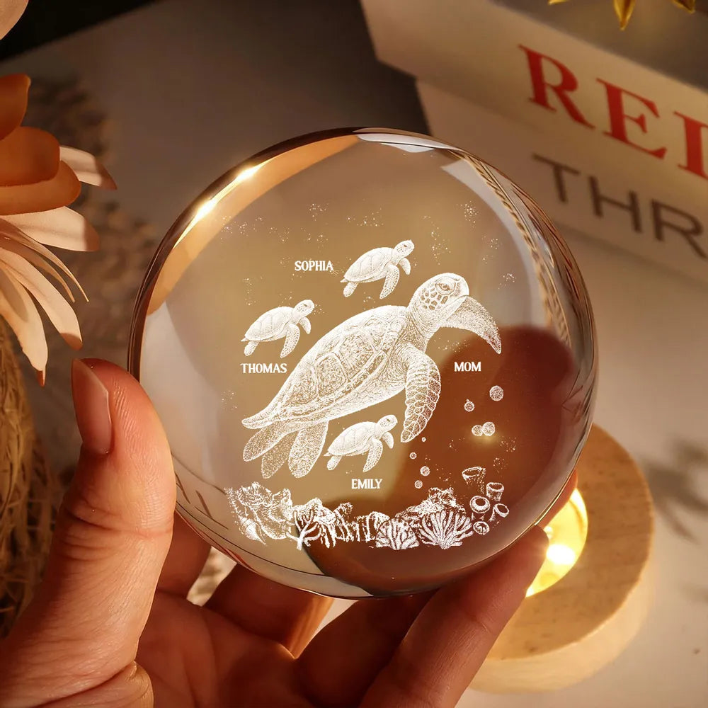 Sea Turtle Family Globe Lamp Night Light, Personalized Keepsake Gift for Mom, Soft Warm Light for Cozy Bedside Moments