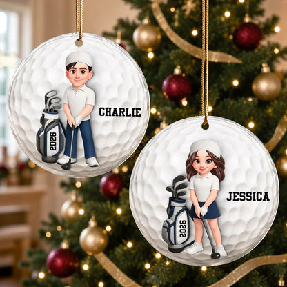 Personalized Acrylic Ornament, Golfer with Clubs, Creative Christmas Keepsake Gift for Golf Fans