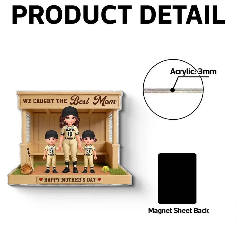 Personalized Acrylic Magnet Baseball Dugout Best Mom Design - Unique Mother's Day Gift for Baseball Mom