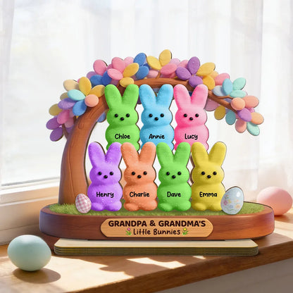 Personalized 2-Layer Wooden Plaque for Grandpa & Grandma, Cute Bunny Family Under Flower Tree, Unique Gift