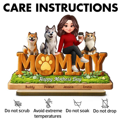 Personalized 2-Layer Wooden Plaque for Dog Mom and Cat Mom, Happy Mother's Day Mommy Design, Unique Gift for Her