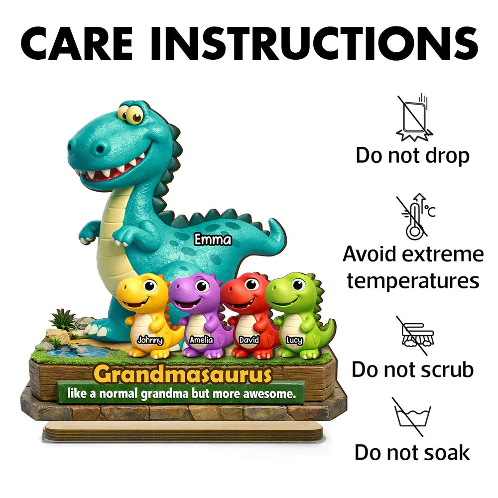 2-Layer Wooden Plaque Personalized Grandmasaurus With Cute Dino Kids - Sweet Living Room or Nursery Display, Creative Gift for Grandma
