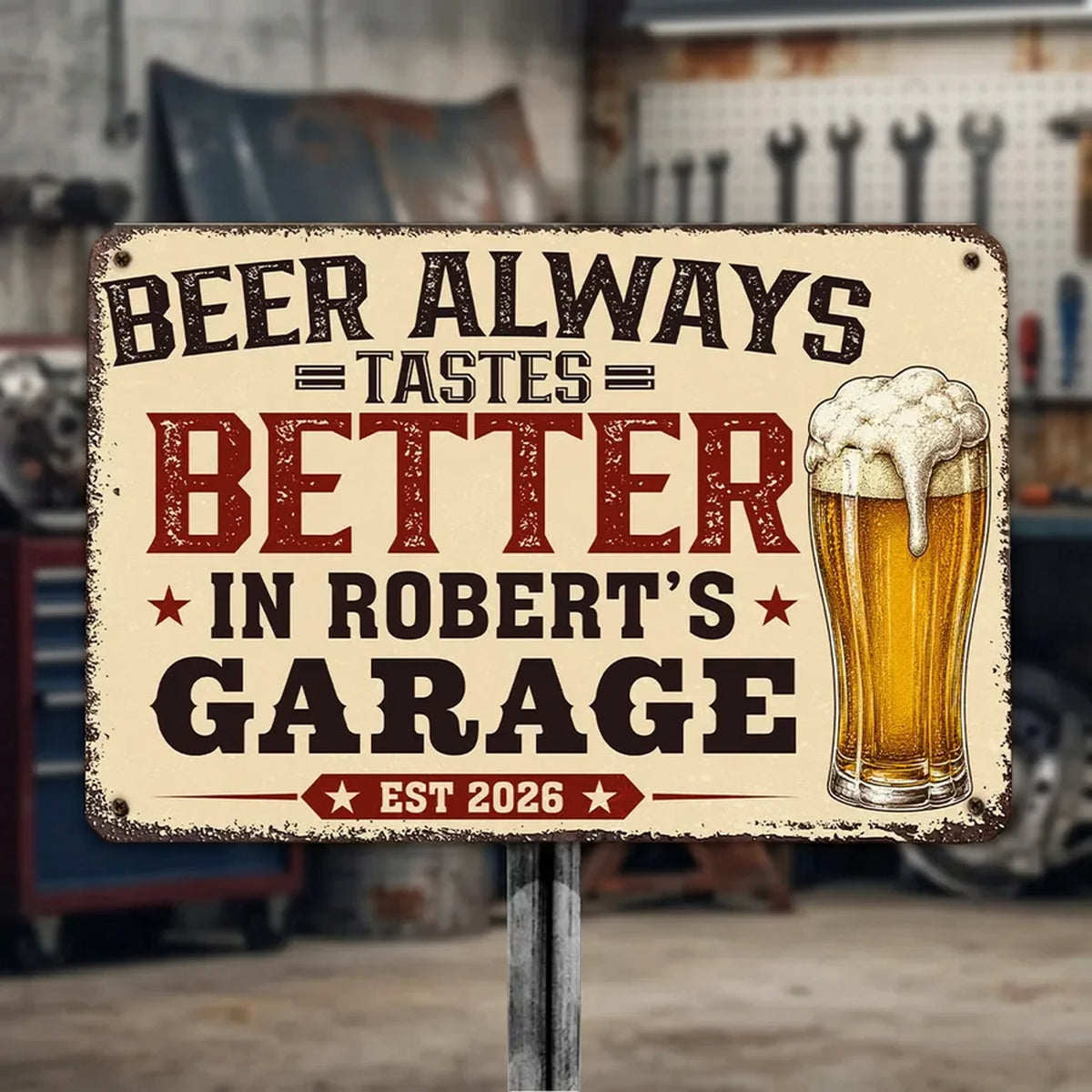 Beer Always Tastes Better Rectangular Iron Sign, Custom Garage Bar Sign, Creative Gift For Dad
