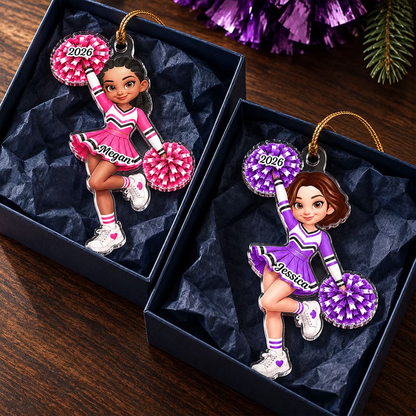 Personalized Acrylic Ornament, Colorful Cheerleader Raising Pom-Poms, Creative Gift for Daughter or Granddaughter