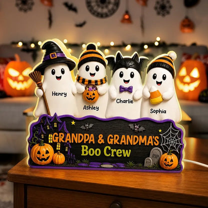 Personalized Acrylic Light Box, Smiling Ghost Boo Crew Halloween Decor, Unique Gift for Grandparents