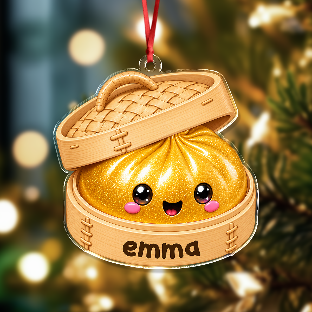 Personalized Acrylic Ornament, Smiling Dim Sum in Warm Pastels, Creative Keepsake Gift for Family & Friends