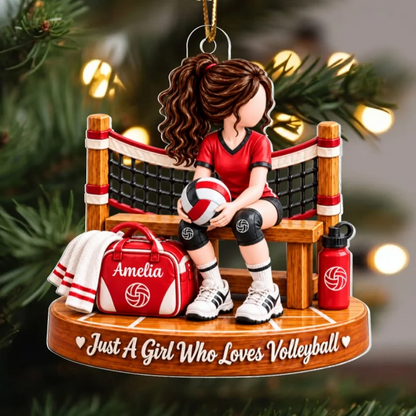Just a Girl Who Loves Volleyball Acrylic Ornament, Seated Player, Personalized Creative Gift for Granddaughter