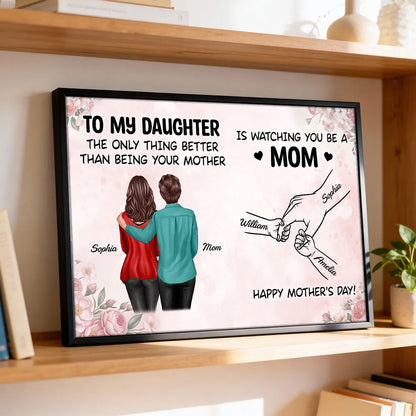 Personalized Mother's Day Poster, Mom and Daughter Hugging Wall Art, Soft Floral Modern Look, Unique Gift for Mom