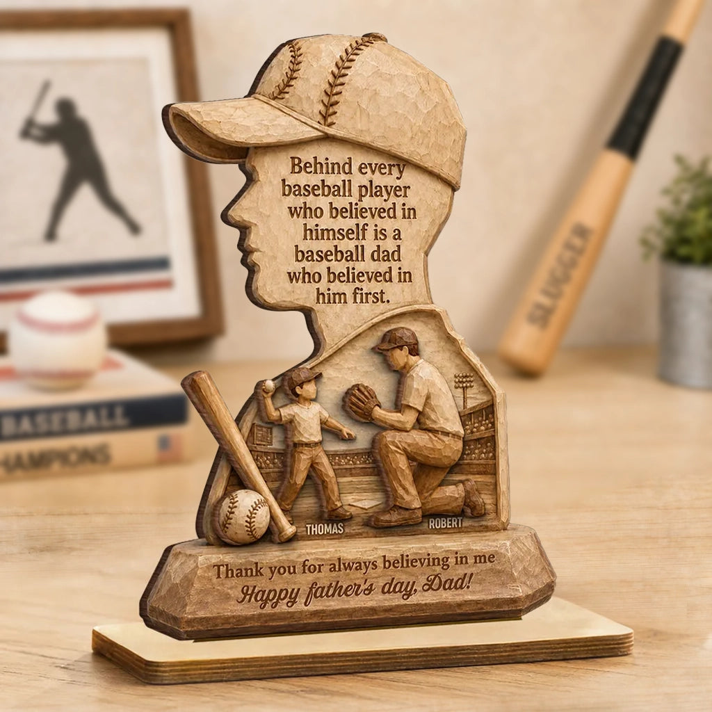 Baseball Dad Wooden Plaque, Custom Keepsake with Kneeling Coaching Scene, Creative Gift for Dad
