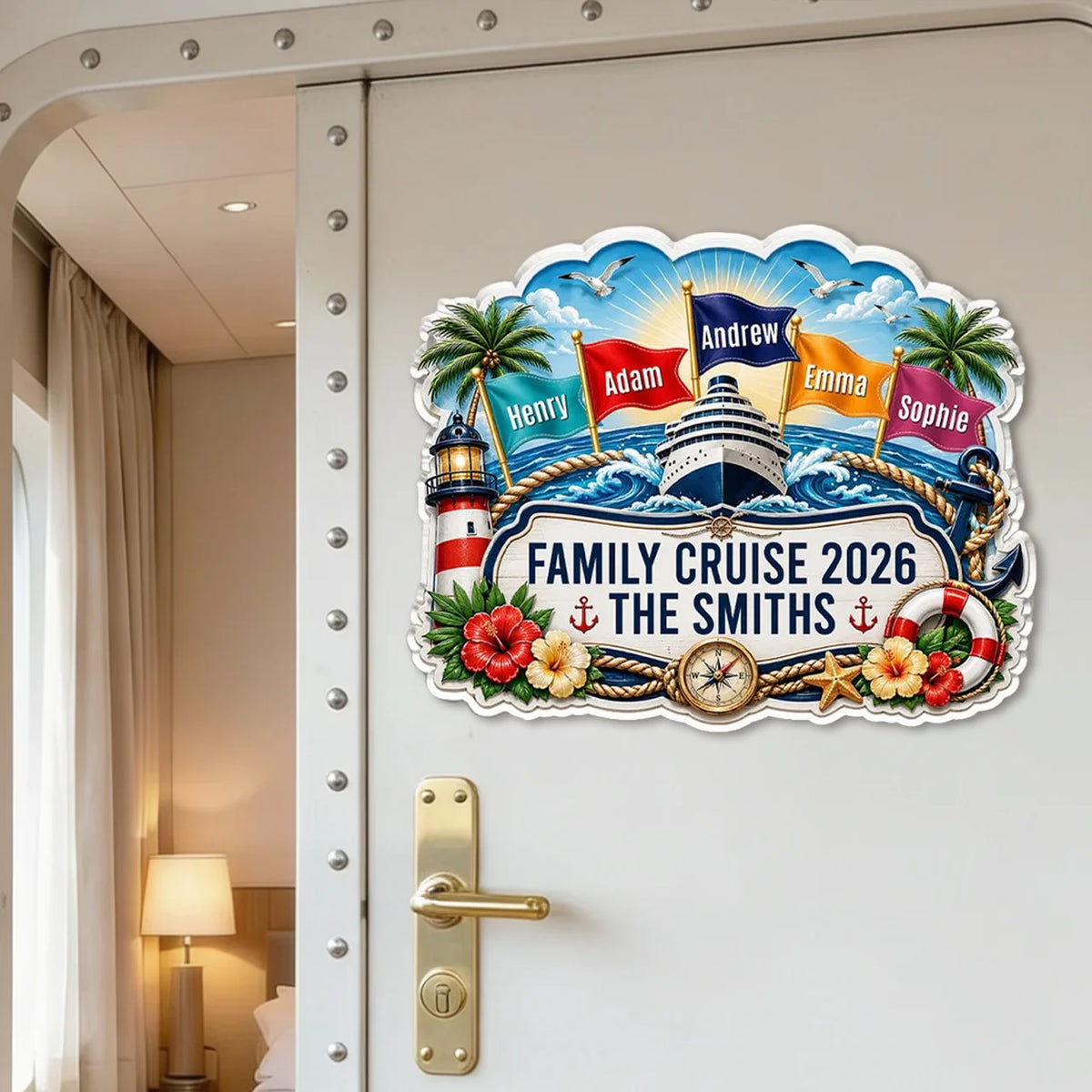 Personalized Acrylic Magnet, Sunrise Family Cruise Nautical Art, Unique Gift for Family Travelers
