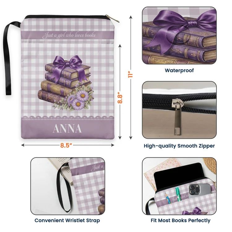 Personalized Book Sleeve with Bookaholic Script and Floral Books, Creative Gift for Readers