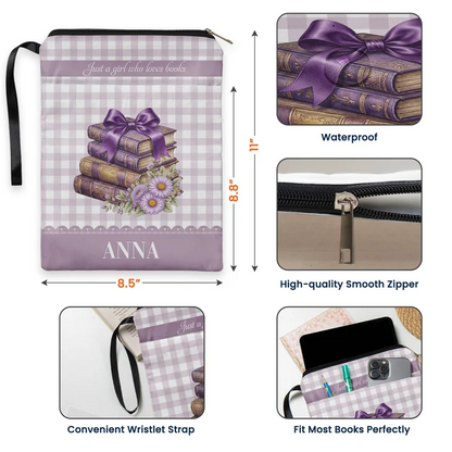 Personalized Book Sleeve with Bookaholic Script and Floral Books, Creative Gift for Readers
