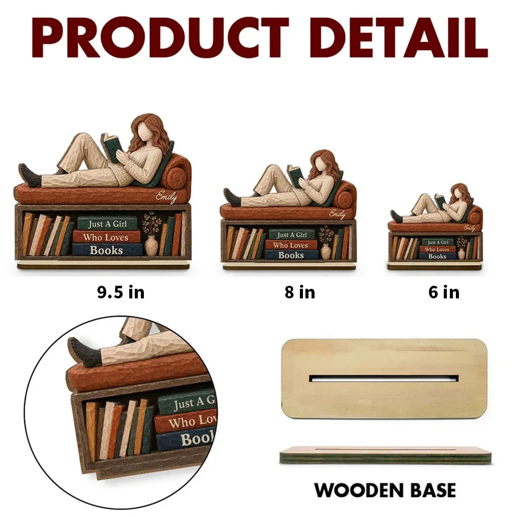 2-Layer Wooden Plaque, Personalized Reader Relaxing With a Book, Heartfelt Creative Gift for Book Lovers