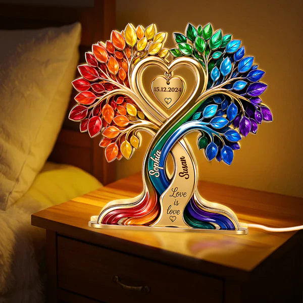 Personalized Acrylic Light Box, Rainbow Heart Tree, Unique Gift for LGBTQ Couple