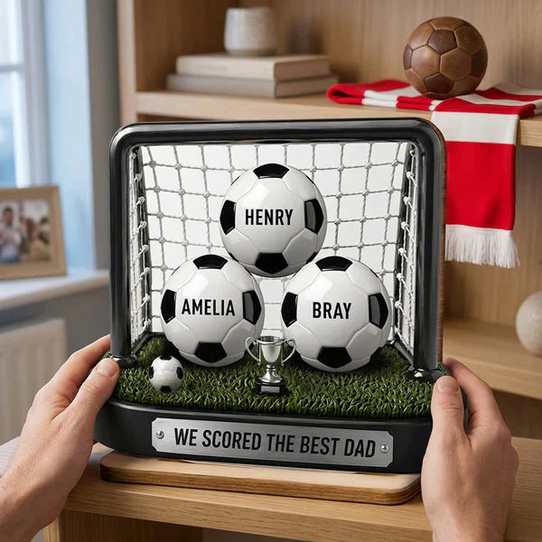 Personalized 2-Layer Wooden Plaque with Soccer Goal Scene, Unique Gift for Dad from His Biggest Fans