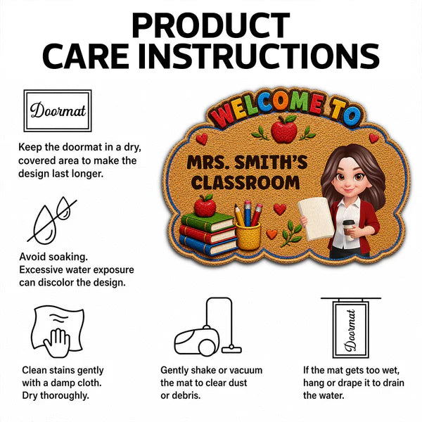 Personalized Shaped Doormat for Teacher Classroom, Colorful Welcome Design, Unique Back-to-School Gift