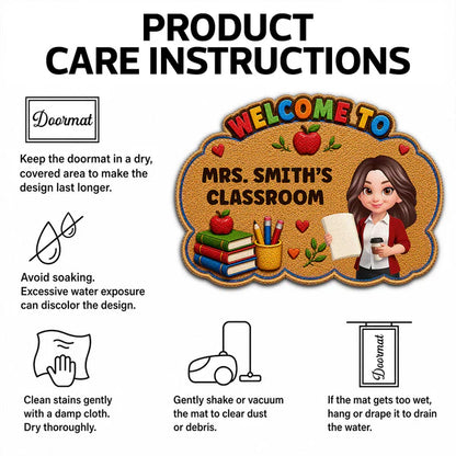 Personalized Shaped Doormat for Teacher Classroom, Colorful Welcome Design, Unique Back-to-School Gift