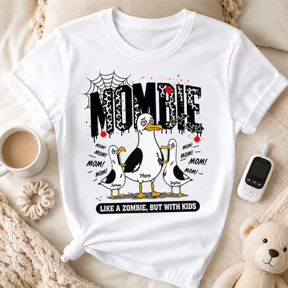 Personalized Classic Tee with Mombie Goose Art, Spiderweb Halloween Style, Unique Gift for Mom