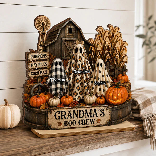 Personalized 2-Layer Wooden Plaque With Grandma's Boo Crew Pumpkin Patch, Unique Halloween Gift for Grandma