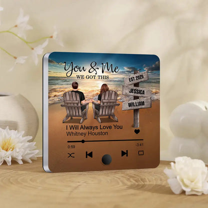 “You & Me, We Got This” Acrylic Music Magnet – Custom Couple Beach Scene – Personalized Gift for Loved Ones