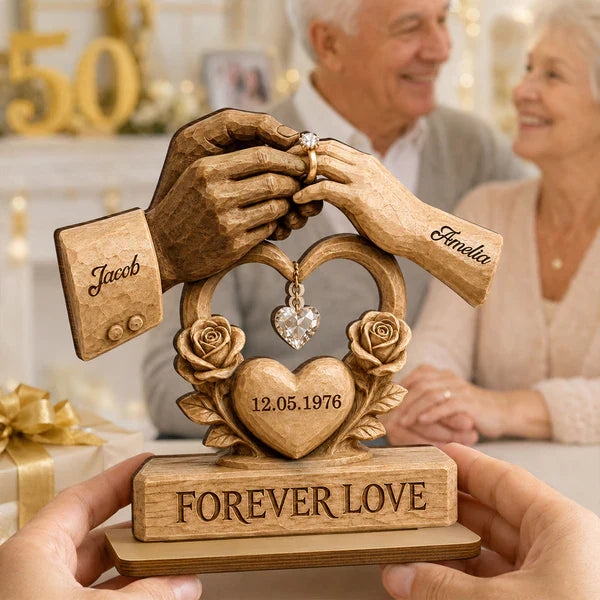 Personalized Layered Wooden Plaque For Couple, Unique Wedding Gift With Warm Ring Exchange Scene