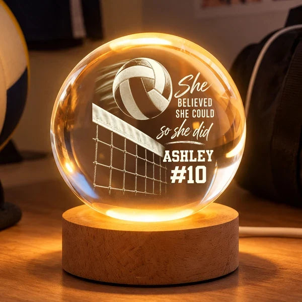 Volleyball Globe Lamp, Personalized She Believed Design, Creative Gift for Daughter, Teammate or Player