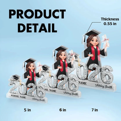 Shaped Acrylic Block Plaque for Graduation Decor, Glitter-Style Class of 2026 Grad Figure, Creative Gift