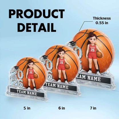Personalized Basketball Graduation Shaped Acrylic Block Plaque, Class of Keepsake, Unique Gift for Senior Athletes