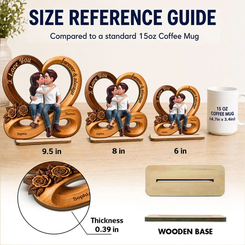 Personalized 2-Layer Wooden Plaque with Kissing Couple, Unique Creative Gift for Couple, Forever & Always