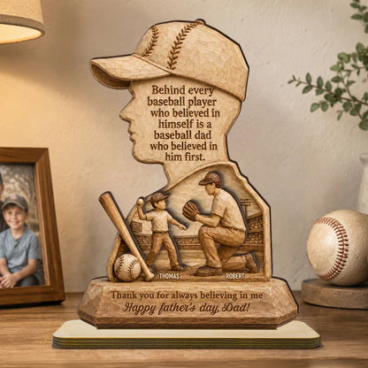 Baseball Dad Wooden Plaque, Custom Keepsake with Kneeling Coaching Scene, Creative Gift for Dad