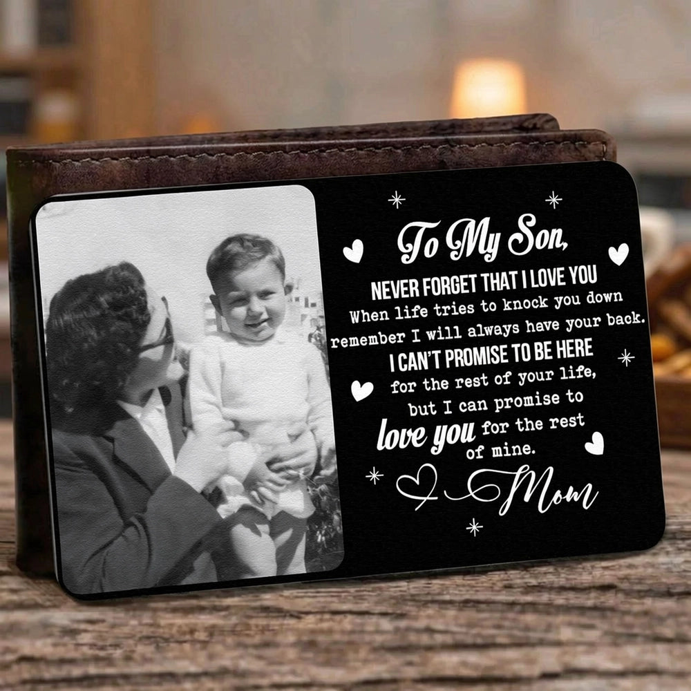 Personalized Metal Wallet Card with Custom Photo and Love Note for Son - Unique Everyday Keepsake Gift
