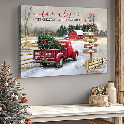 Christmas Poster, Vintage Red Truck Snow Scene, Family Is the Greatest Christmas Gift - unique gift for Mom or Family