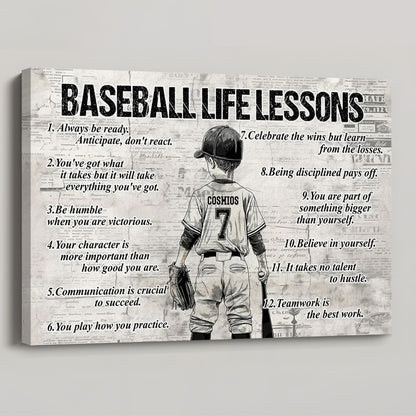 Back-View Baseball Kid Canvas, Motivational Wall Art, Unique Creative Gift for Young Athlete