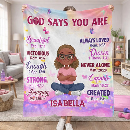 Personalized Fleece Blanket With Faith Quote for Kids, Pastel Butterfly Design, Unique Christian Gift That Reminds Them They're Loved