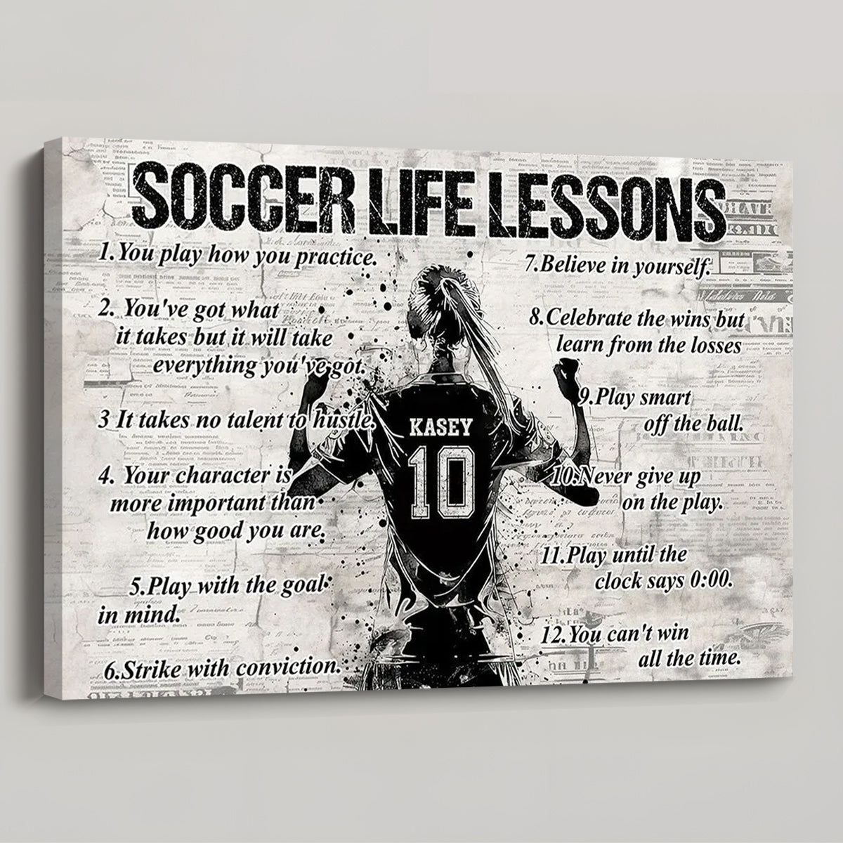 Soccer Life Lessons Personalized Canvas, Back View Player Art, Unique Gift for Soccer Player