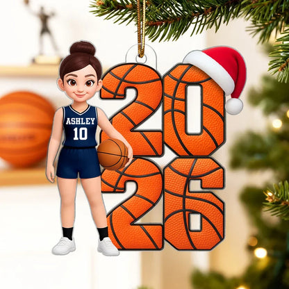 Custom Acrylic Ornament, Basketball Player by a Christmas Tree, Creative Keepsake Gift for Son or Daughter
