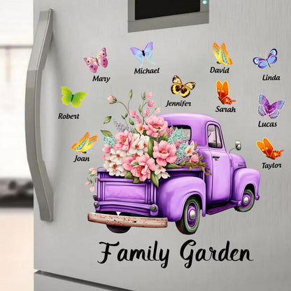 Personalized Floral Truck Family Decal with Butterflies, “Love Grows Here” Gift for Grandma