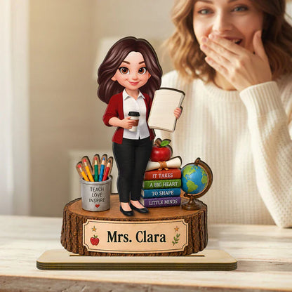 Personalized 2-Layer Wooden Plaque for Teacher, Cute Classroom Desk Decor, Unique Gift with Big Heart Quote