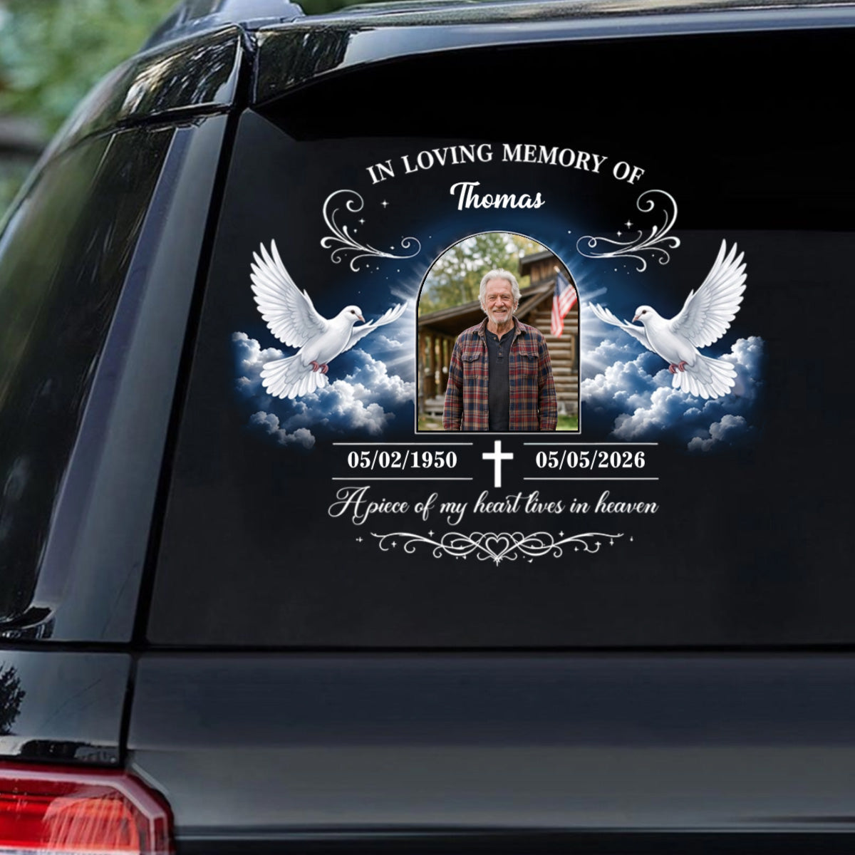 Forever In My Heart Personalized Sticker Decal, Cloud and Cross Car Window Tribute, Creative Remembrance Gift