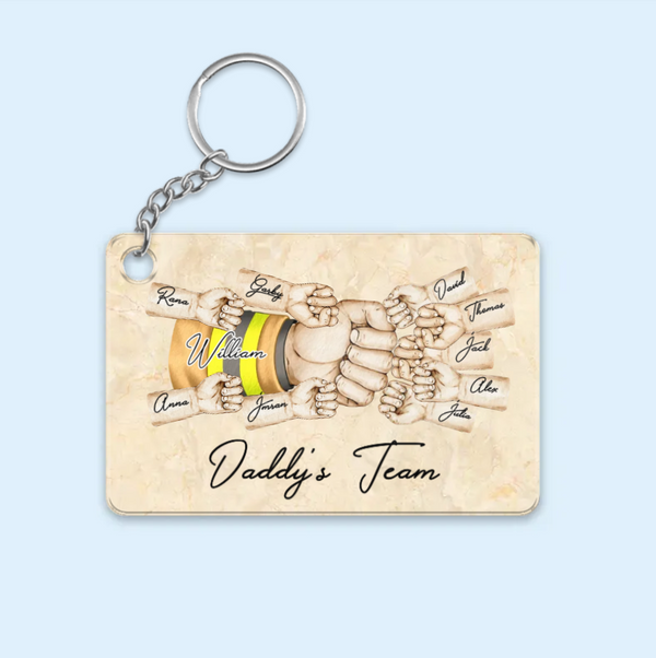 “Daddy's Dream Team” - Personalized Fist Bump Acrylic Or Wooden Keychain- Ideal Father's Day Gift