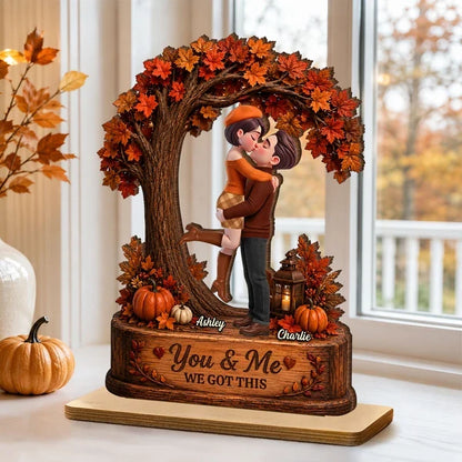 Custom 2-Layer Wooden Plaque with You & Me Message, Autumn Couple Decor, Unique Creative Gift for Partner