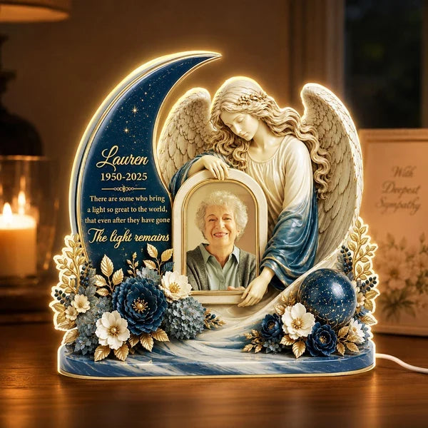 Personalized Memorial Acrylic Light Box, Angel and Moon Design, Unique Sympathy Gift for Family