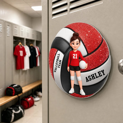 Personalized Standing Volleyball Girl Acrylic Magnet, Red Locker Decor, Unique Gift for Daughter Son