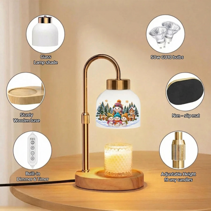 Personalized Candle Warmer Lamp, Grandma and Grandkids Snowman Scene, Unique Christmas Gift for Grandma