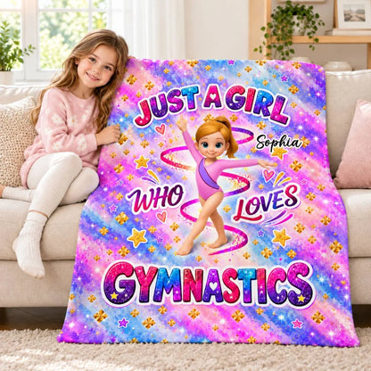 Just a Girl Who Loves Gymnastics Personalized Fleece Blanket, Creative Gift for a Young Gymnast