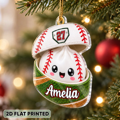 Acrylic Ornament, Smiling Baseball Dumpling on a Lit Christmas Tree, Personalized Creative Gift for Kids and Grandkids