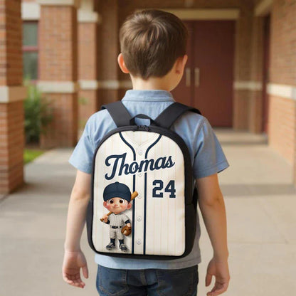Personalized Kids School Backpack, Baseball Jersey & Bat Design, Unique Gift for Young Players